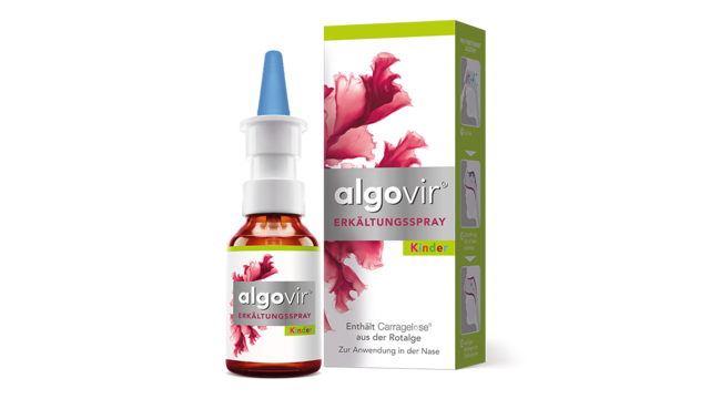 algovir® Kinder Erkältungsspray: Faltschachtel und Sprühflasche