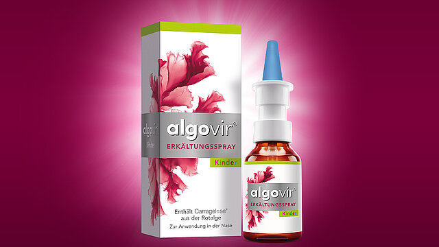 algovir® Kinder Erkältungsspray: Faltschachtel und Sprühflasche
